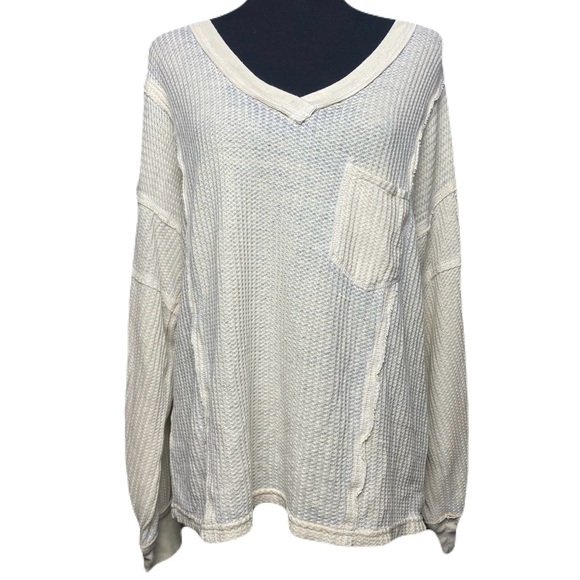 American Rag Tops - American Rag Cream V-Neck Waffle‎ Knit Long Sleeve Shirt